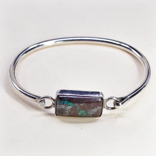 6.5", VTG mexico sterling silver bangle bracelet with turquoise inlay