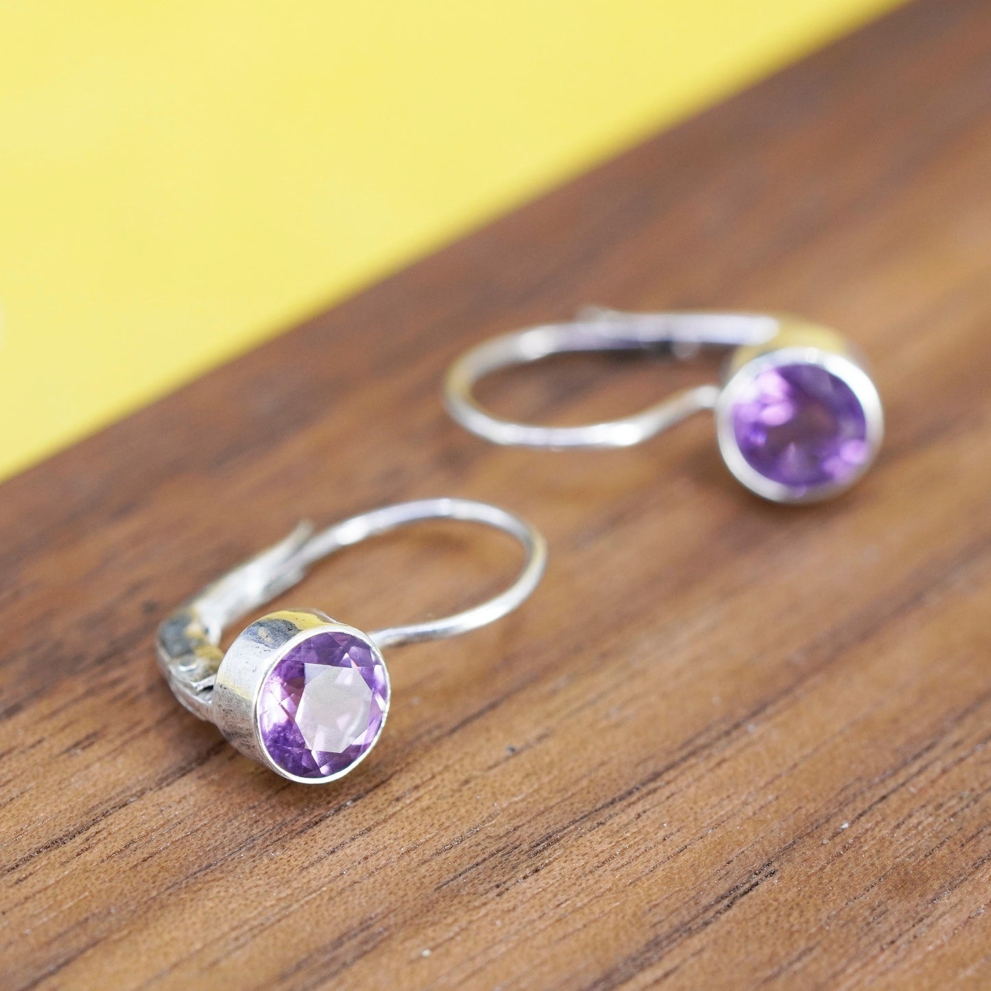 Vintage Sterling 925 silver handmade earrings with amethyst
