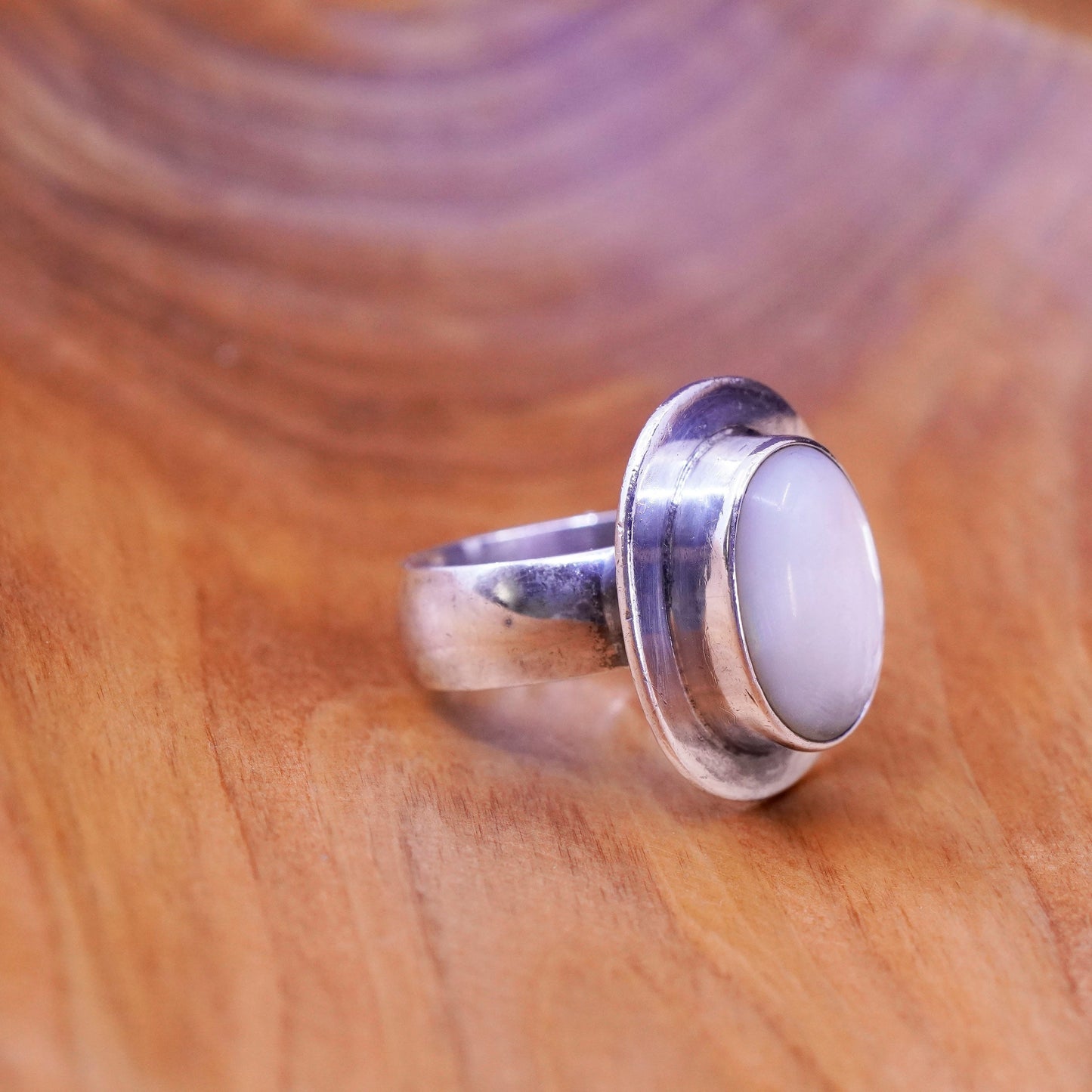 Size 9.25, vintage sterling 925 silver handmade ring with oval moonstone