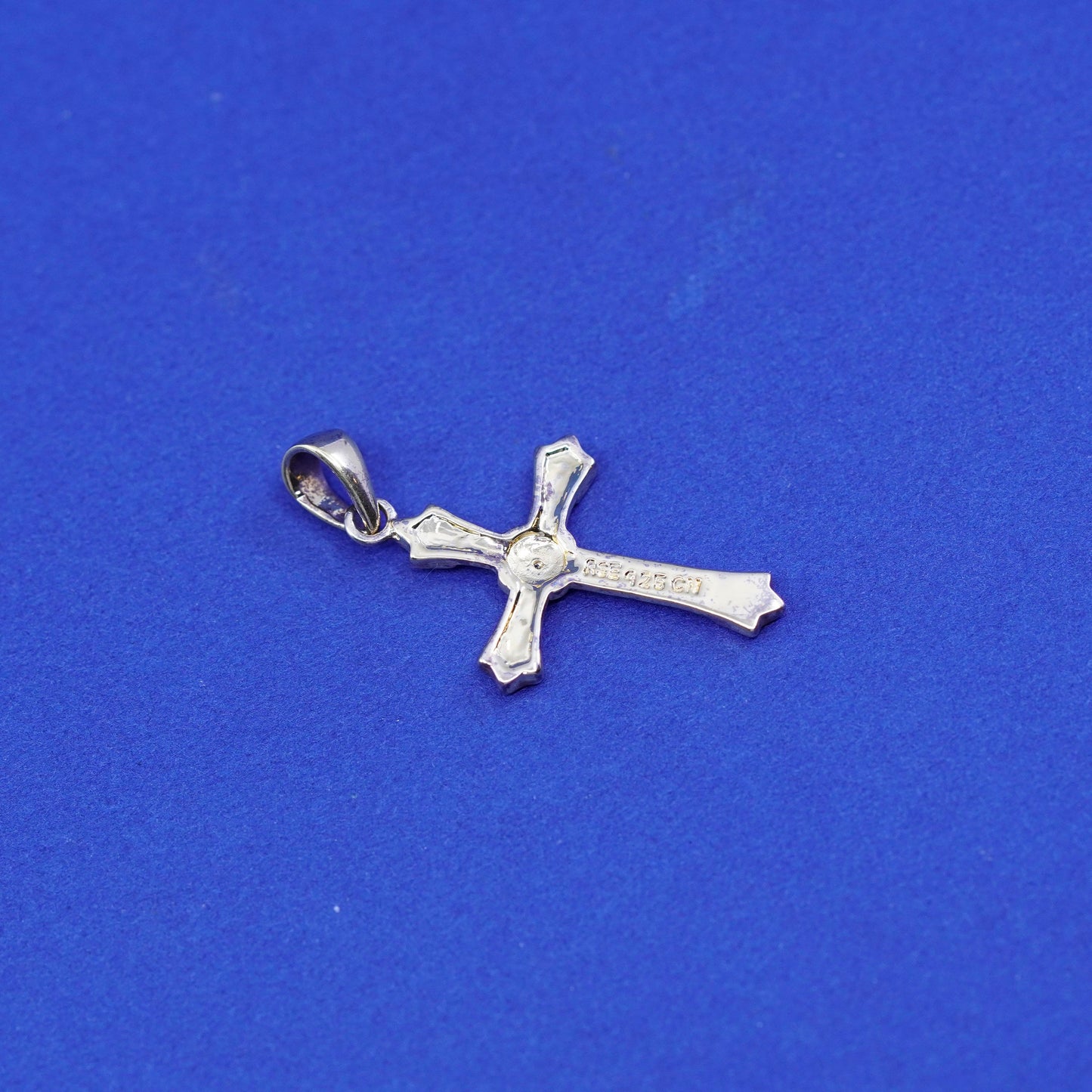 Vintage vermeil gold filled Sterling 925 silver cross with diamond