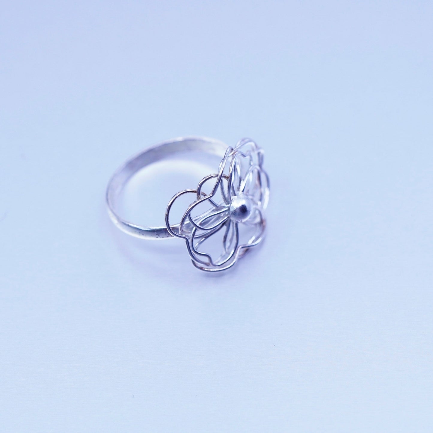 Size 9, vintage southwestern Sterling 925 silver handmade ring, filigree band