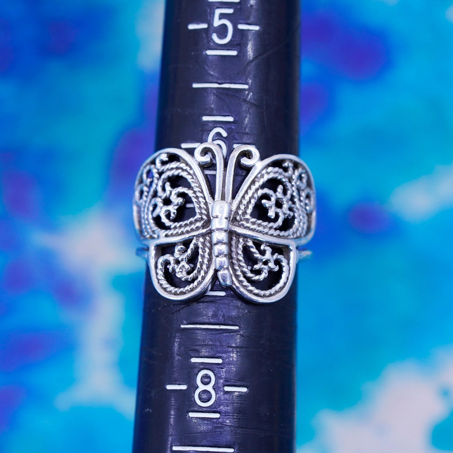 Size 6.5, vintage sterling silver handmade ring, 925 filigree butterfly band