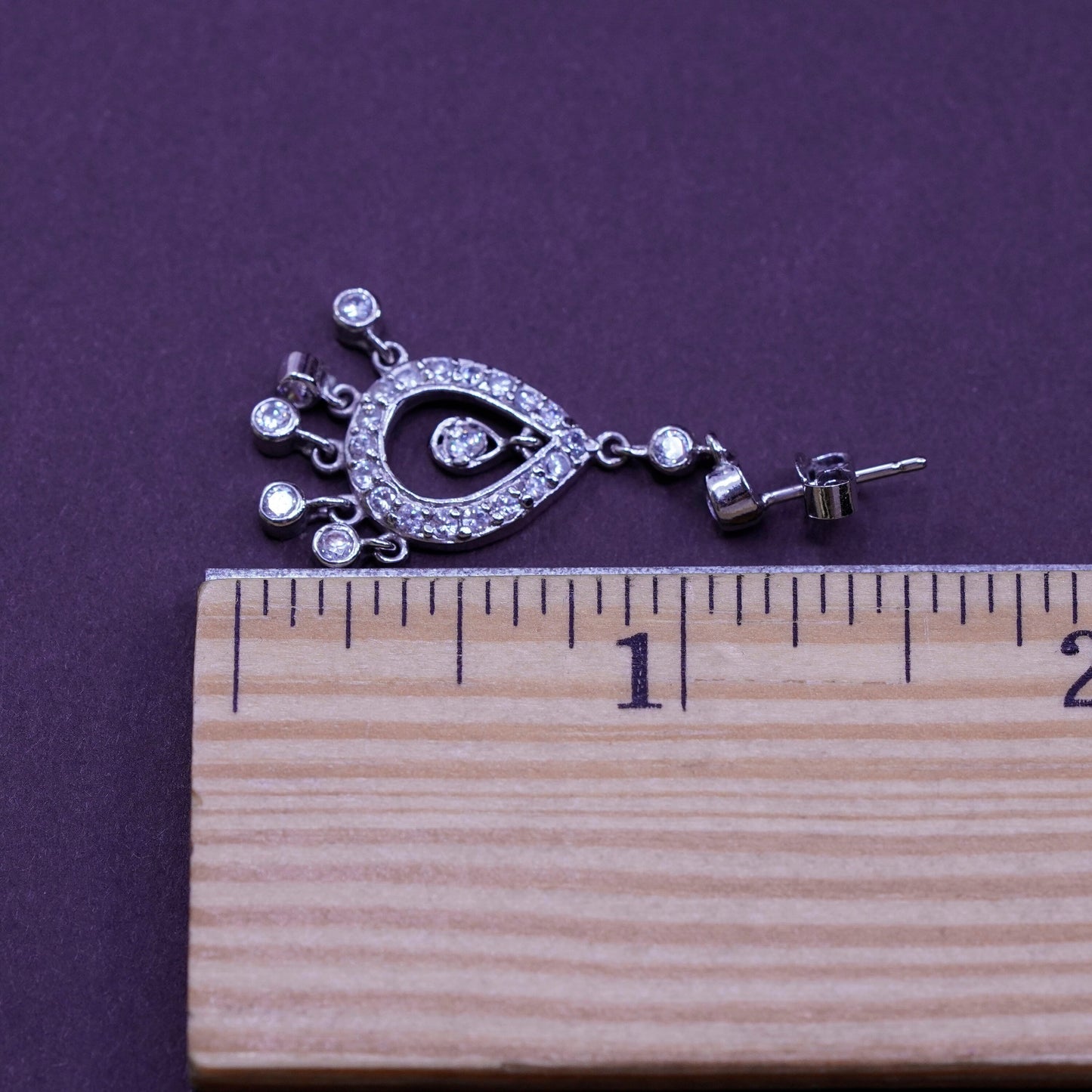 Vintage ATI Sterling silver earrings, 925 teardrops with cluster Cz Around