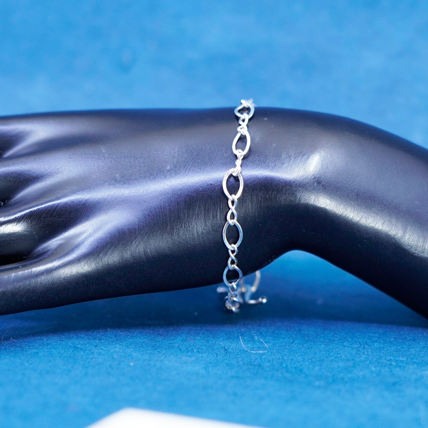 7”, 5mm, vintage Sterling silver figaro bracelet, solid chain
