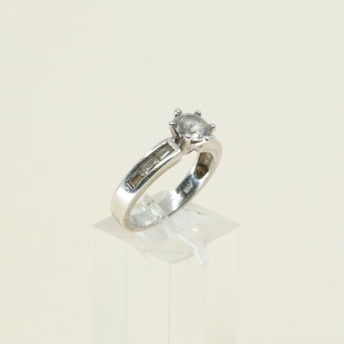 Sz 7.5, Vtg Sterling Silver Ring, 925 Silver Engagement Ring W/ Crystal