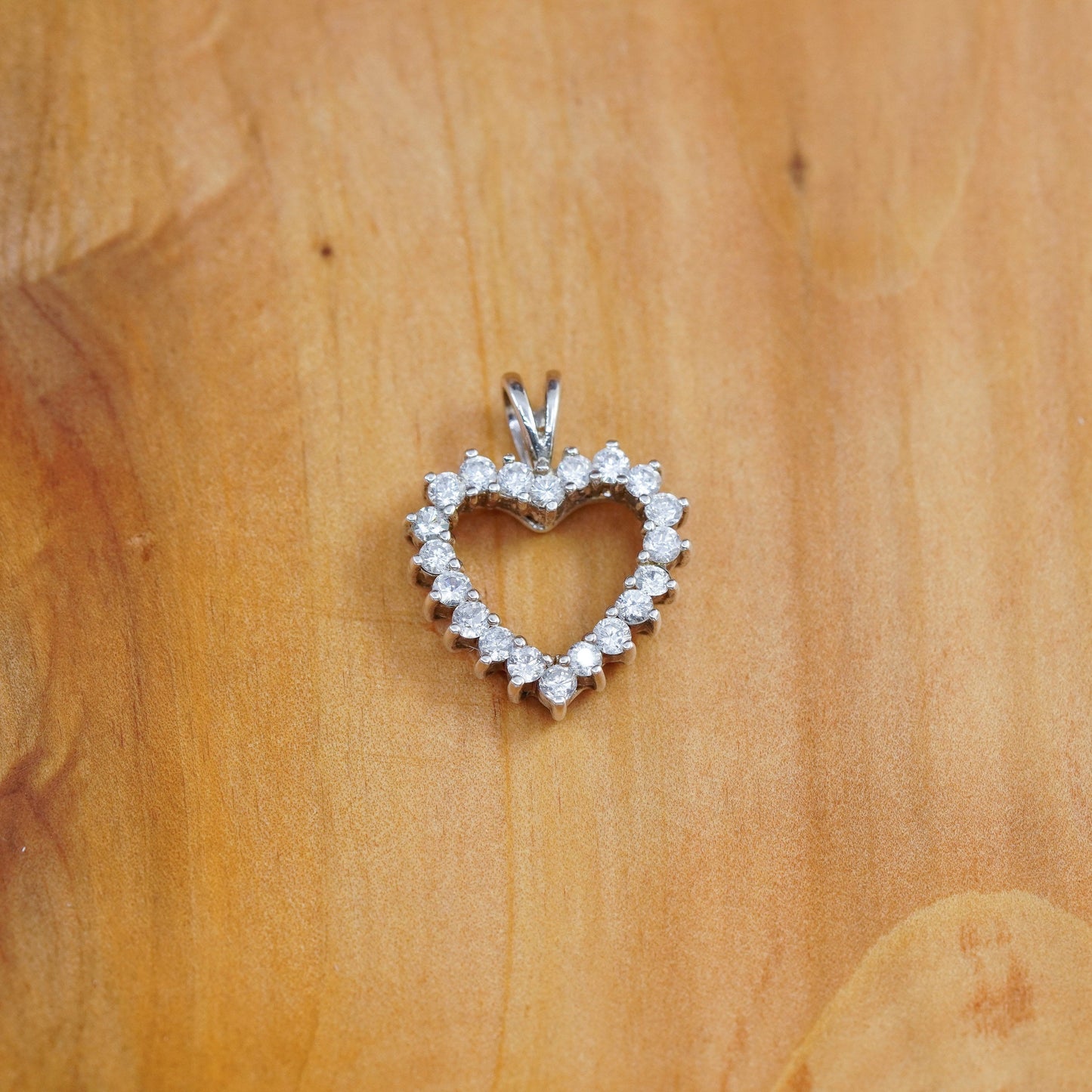 Vintage Sterling 925 silver handmade heart pendant with cz
