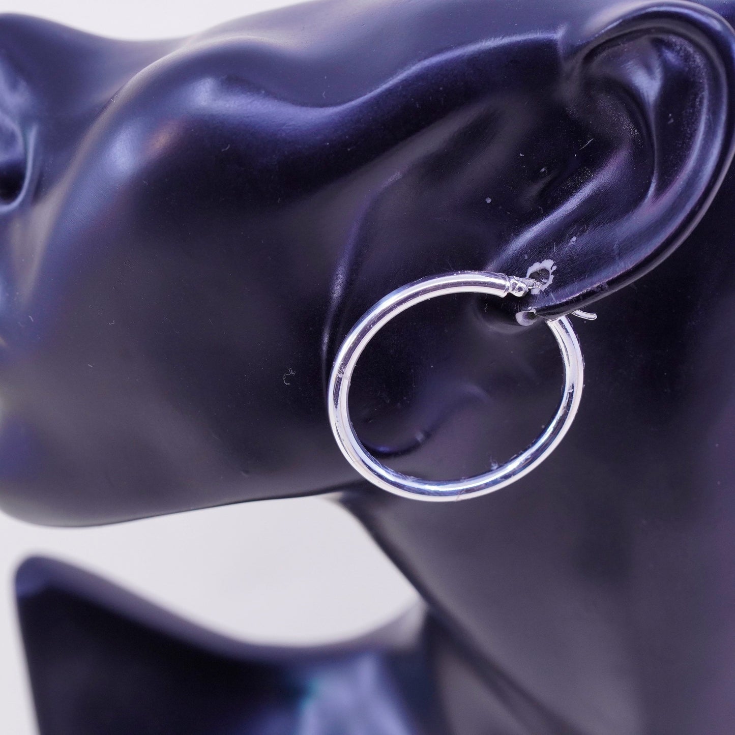 1.25” Vintage sterling silver loop earrings, fashion minimalist primitive hoops
