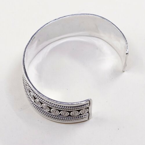 7”, Vtg Braid Sterling Handmade Cuff, 925 Silver Bracelet W/ Cable N Swirl