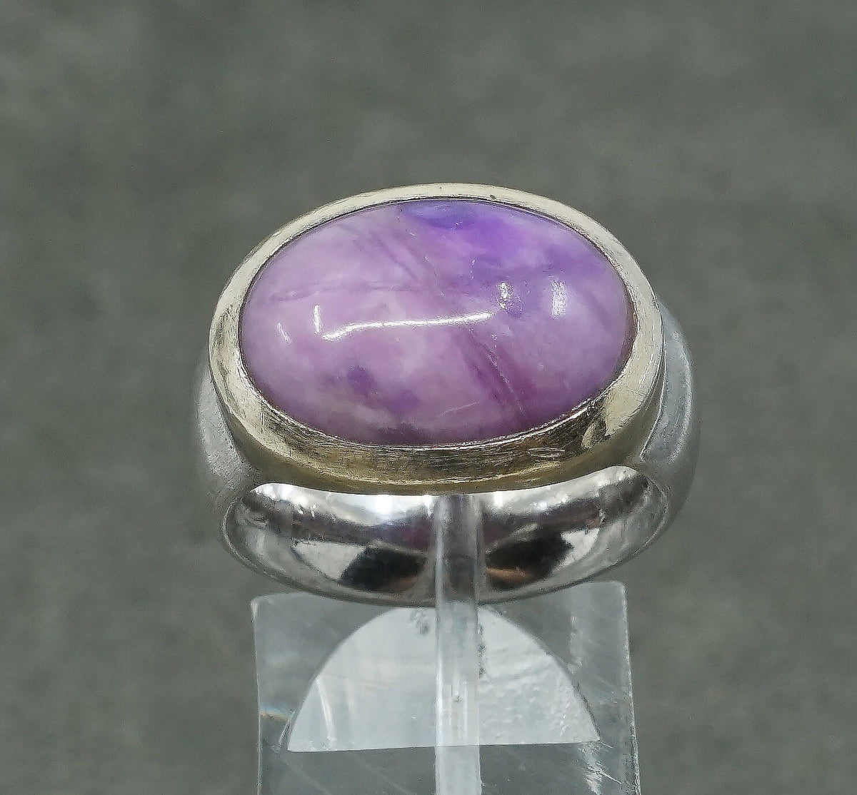 sz 7, vtg handmade Sterling silver ring, 925 statement ring w/ oval Charoite