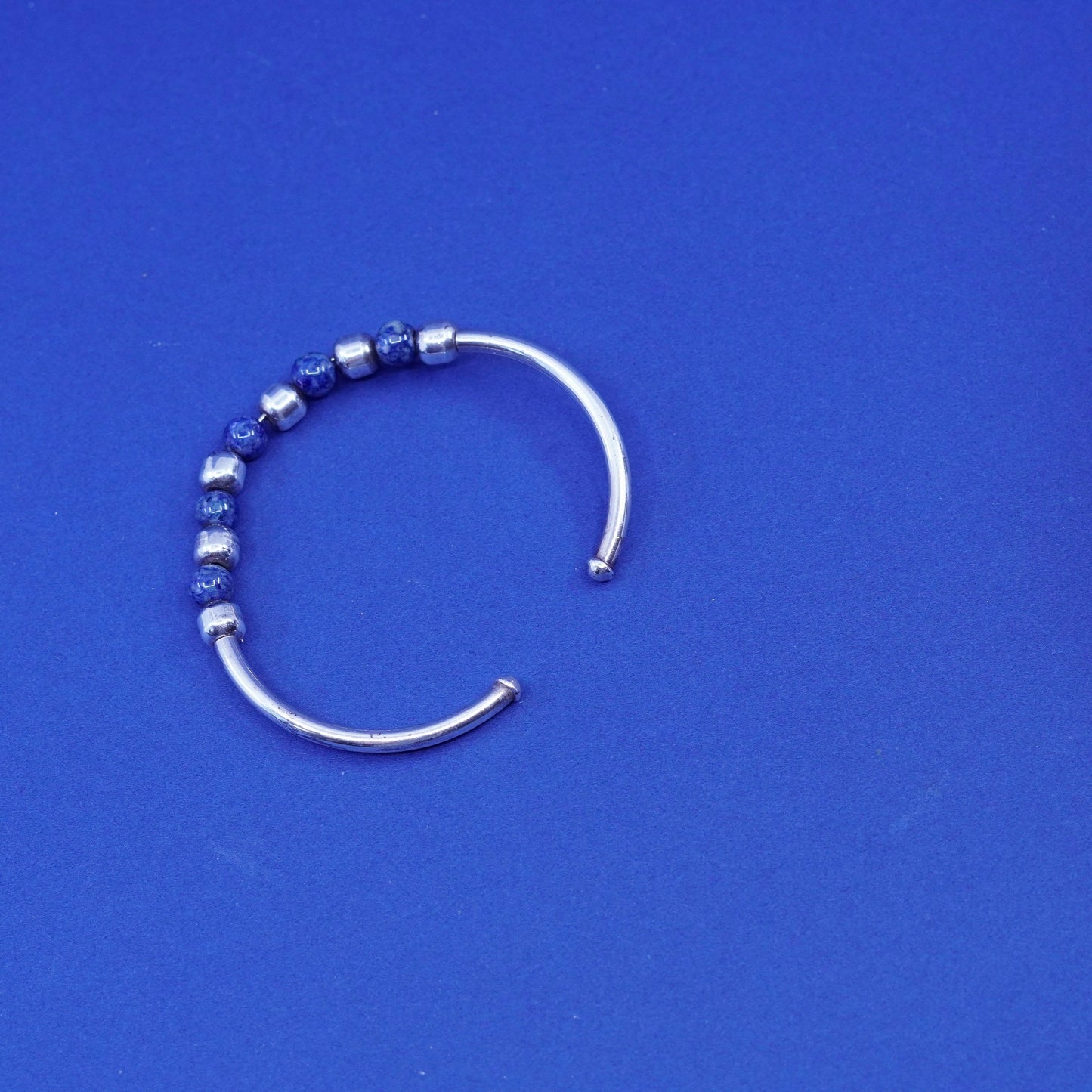 6.5”, stackable sterling silver bracelet, modern 925 cuff w/ sodalite beads