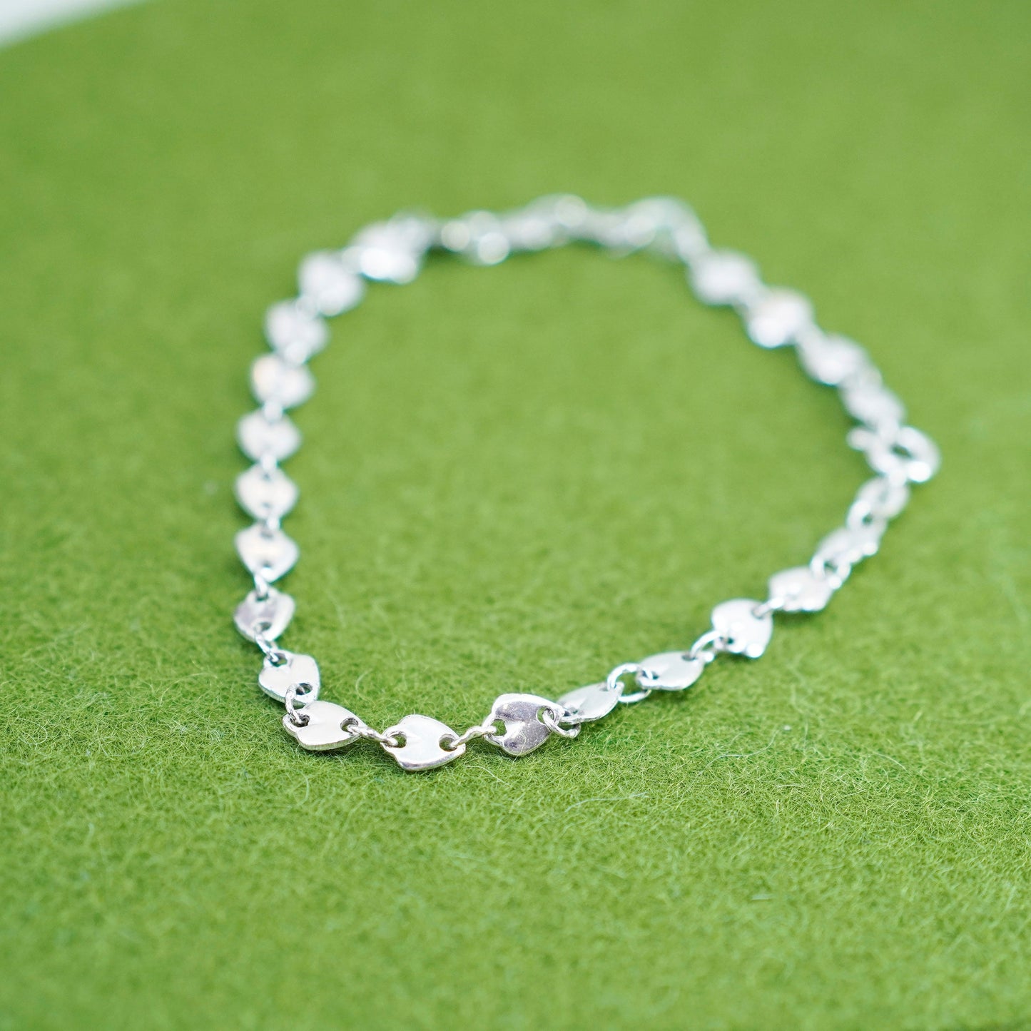 8.75”, Vintage Italian sterling silver bracelet, 925 heart link chain