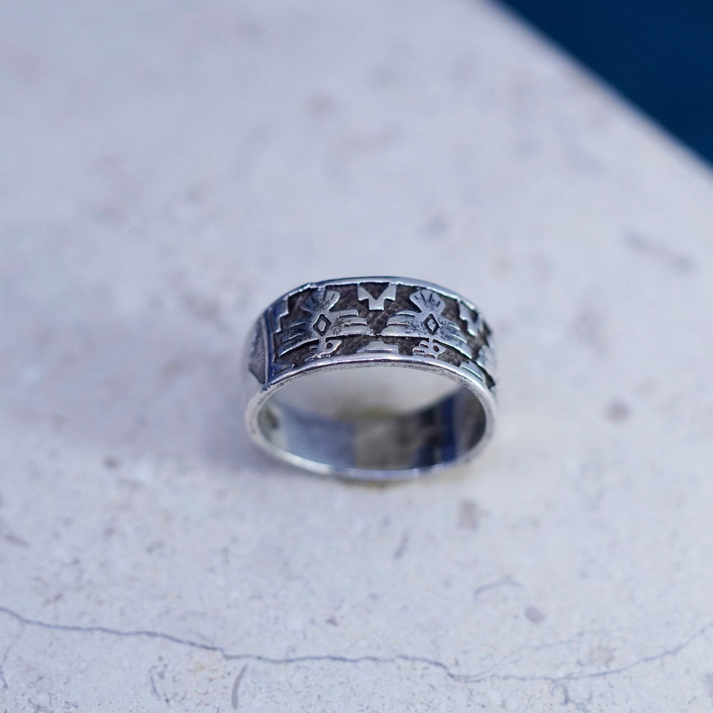 Size 8, Native American Sterling silver ring, hopi 925 band with thunderbird