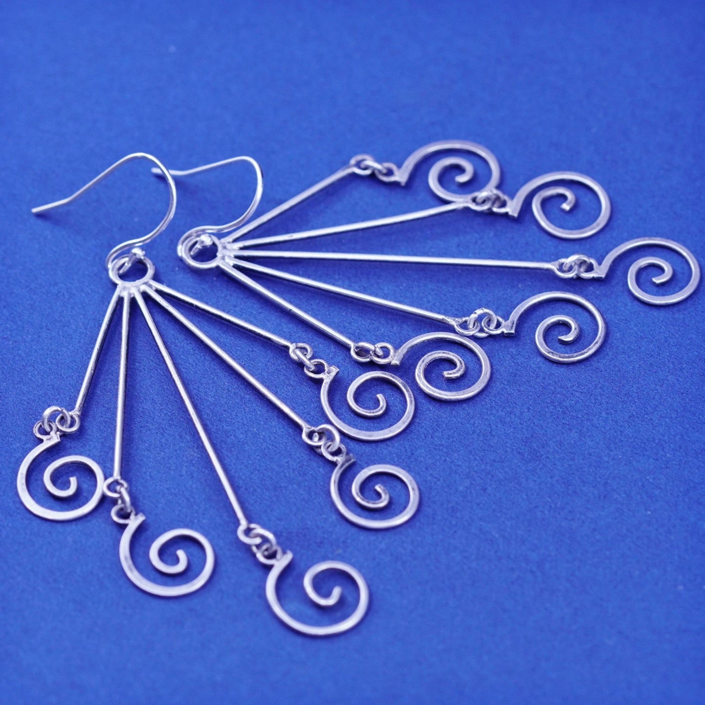 Vintage Sterling Silver handmade Earrings. 925 swirl dangles