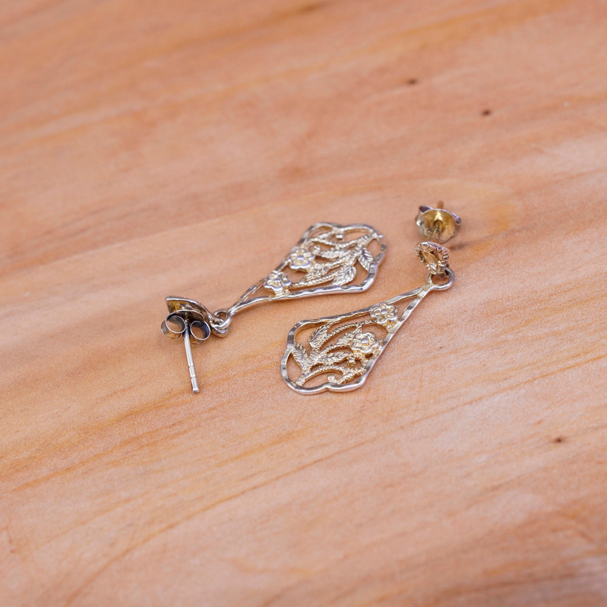 gold over vermeil Sterling silver earrings, 925 Filigree teardrop beads drops