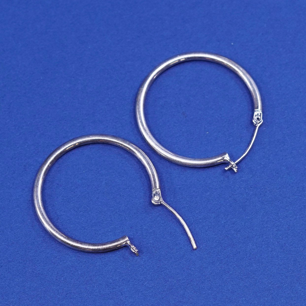 1.25", vtg Sterling silver handmade hoop earrings,925 huggie, stamped sterling