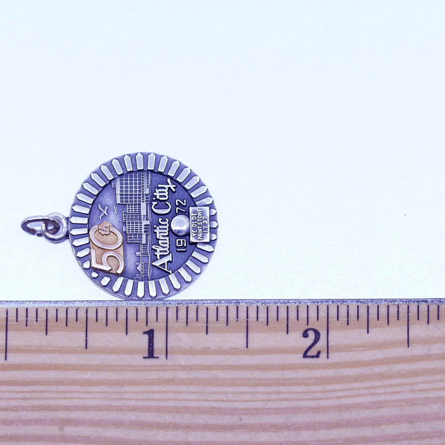 antique two tone sterling 925 silver Atlantic City 1972 pendant charm