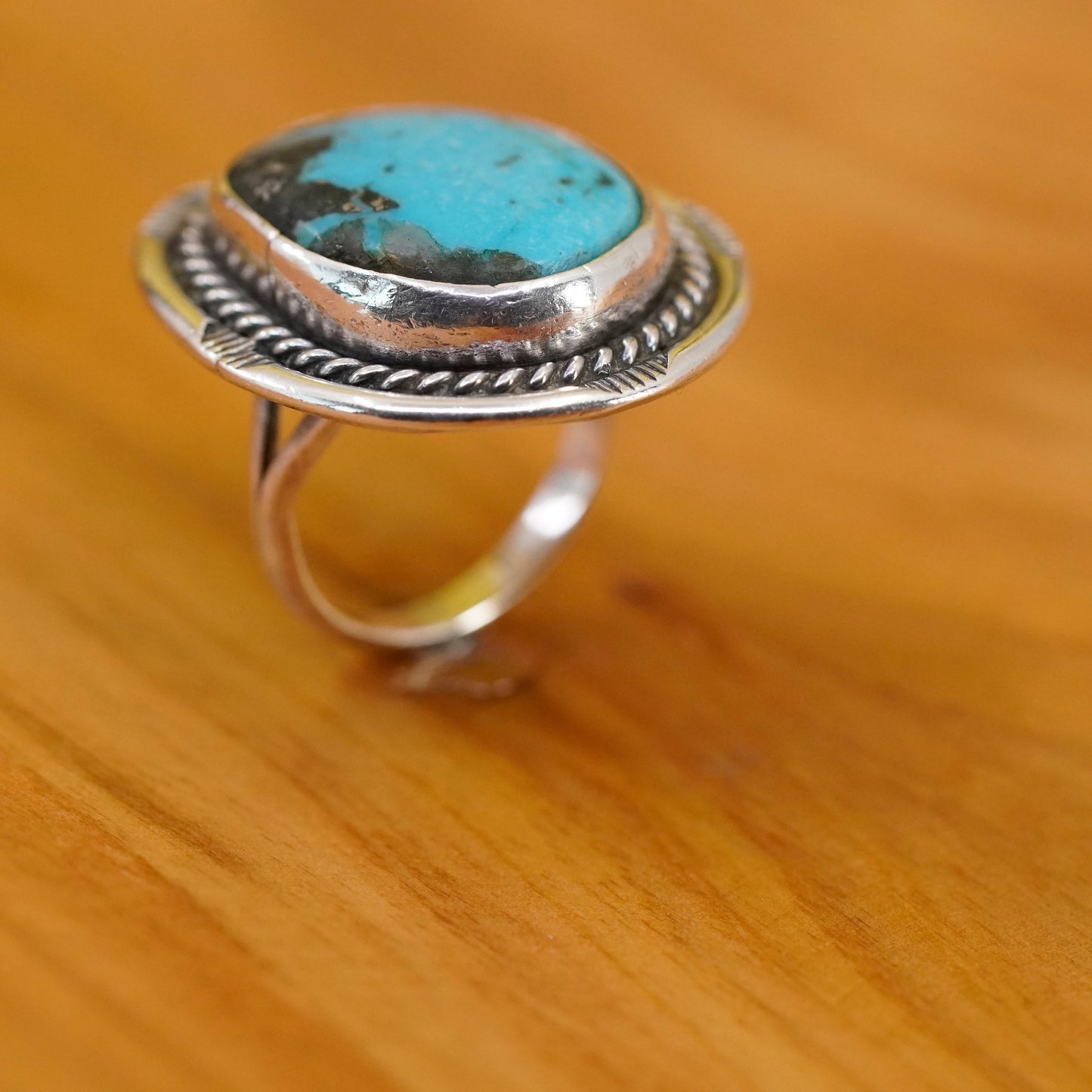 Size 5, Sterling 925 silver ring, Native American, Navajo creek turquoise