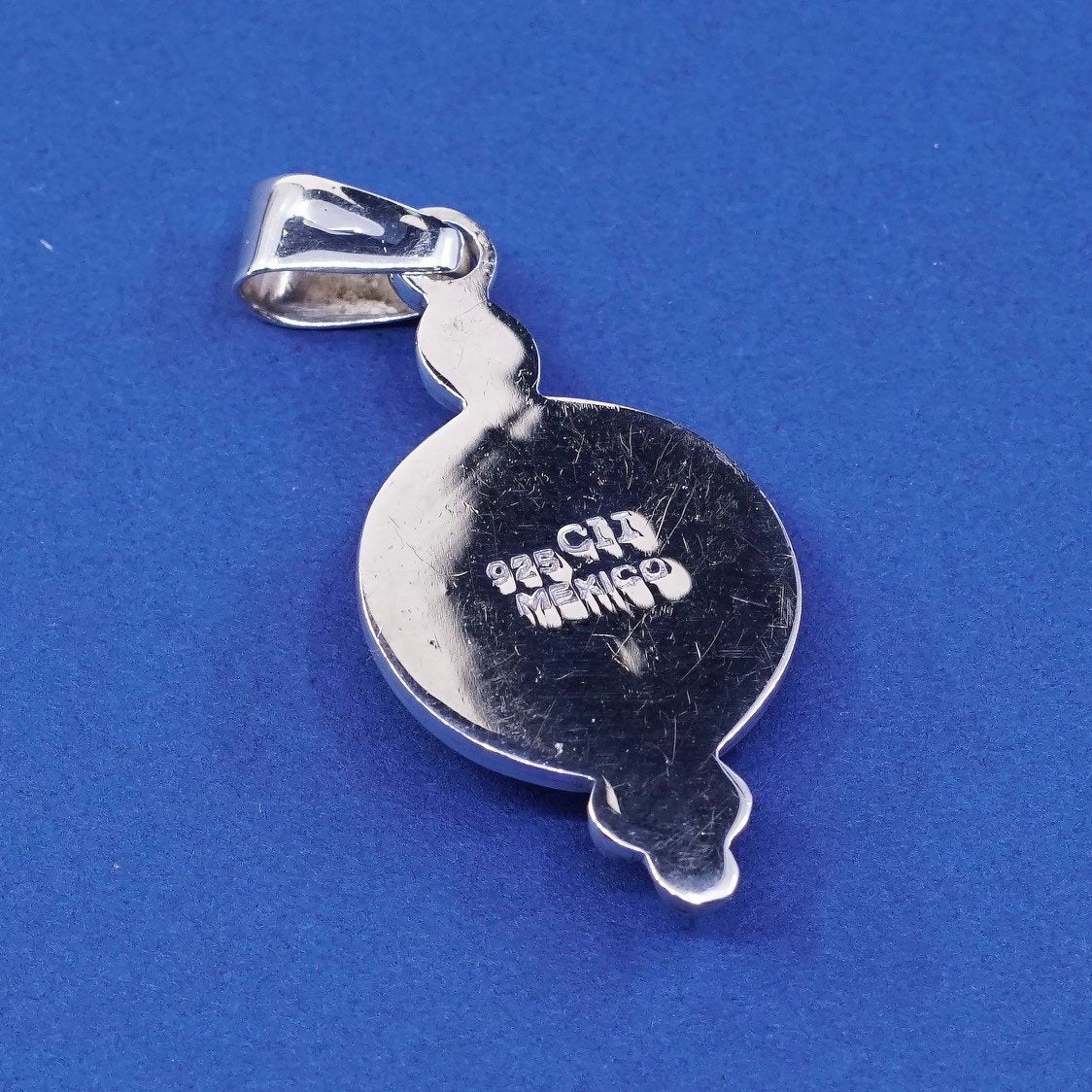 vtg Mexico CII Sterling silver handmade pendant, 925 w/ oval obsidian