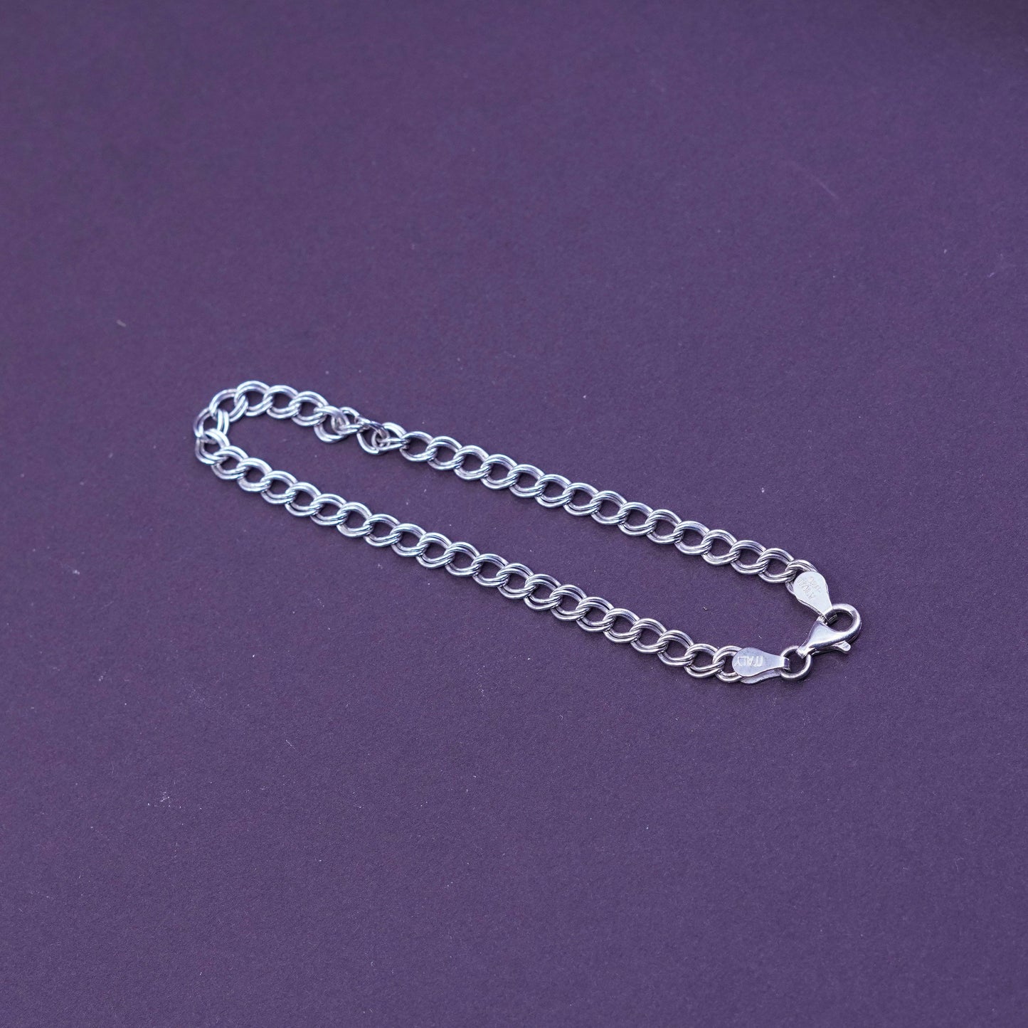 7”, 4mm, vintage Sterling silver handmade double curb bracelet, 925 charm chain
