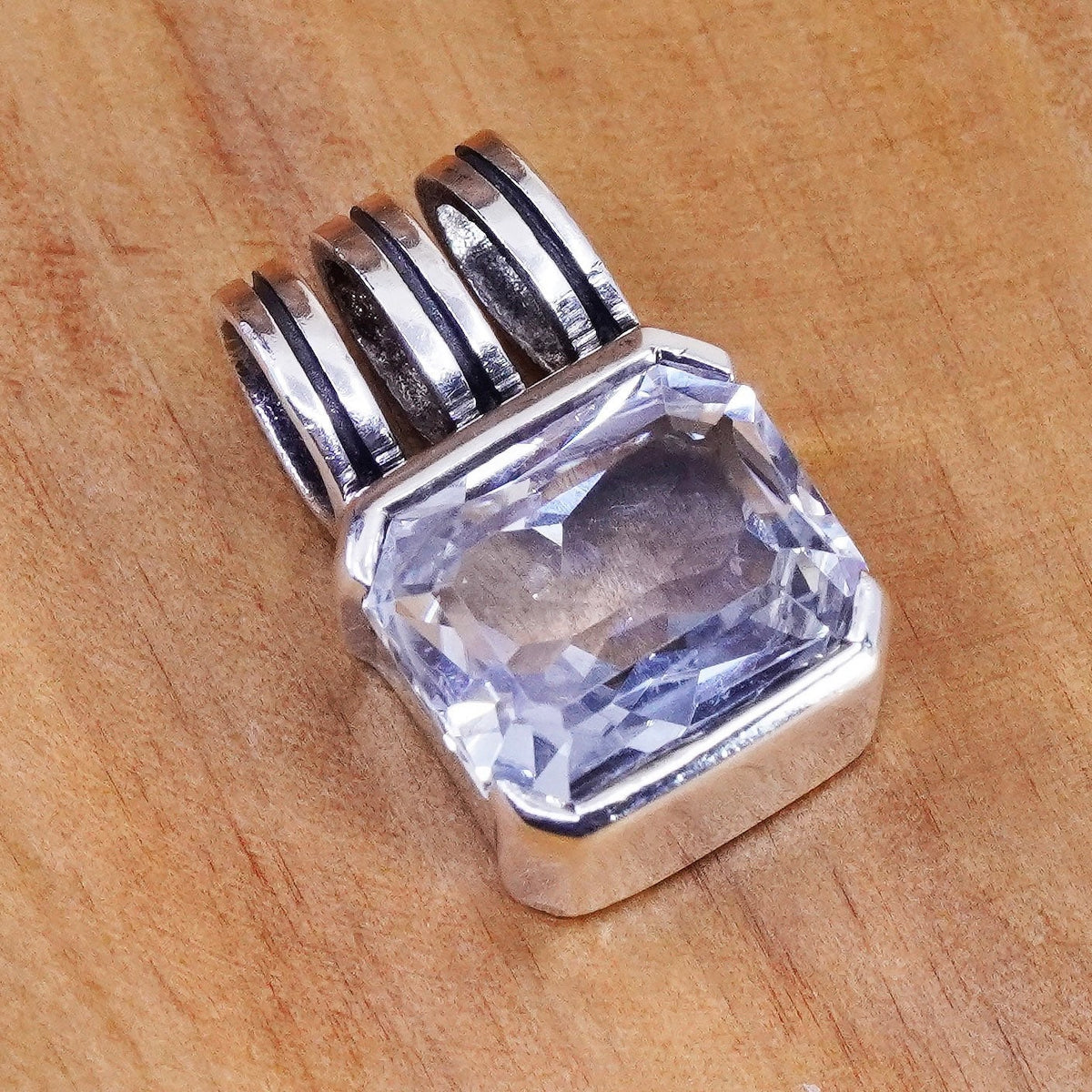 Vintage LT Sterling 925 silver handmade pendant with cz