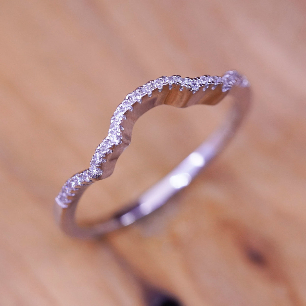 Size 9.5, vintage Sterling silver handmade ring, 925 stackable band with cz