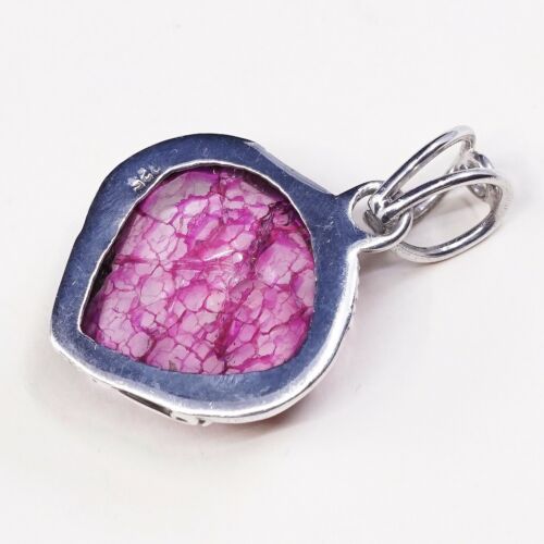 Vtg Sterling 925 Silver Handmade Filigree Pendant W/ Pink tourmilated quartz