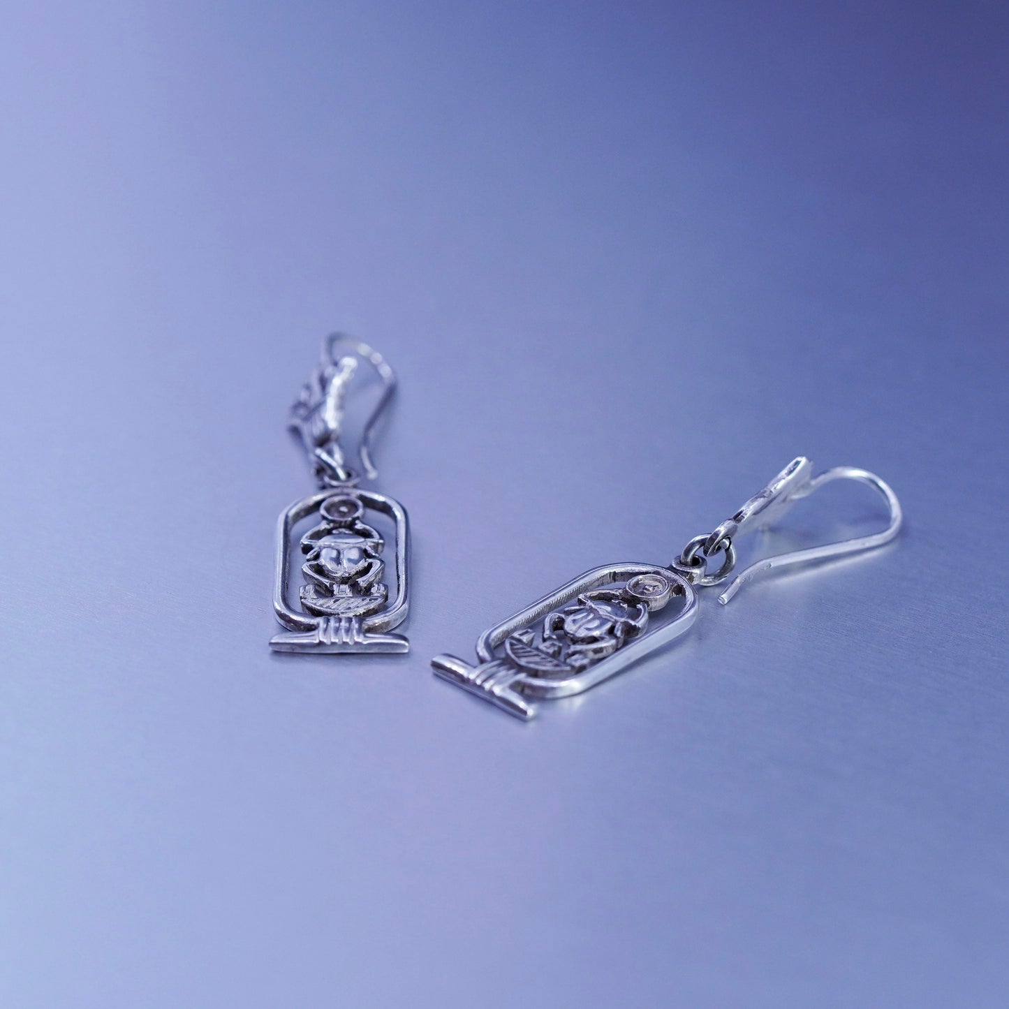 vtg Egyptian Sterling silver handmade earrings, 925 Scarab dung beetle dangles