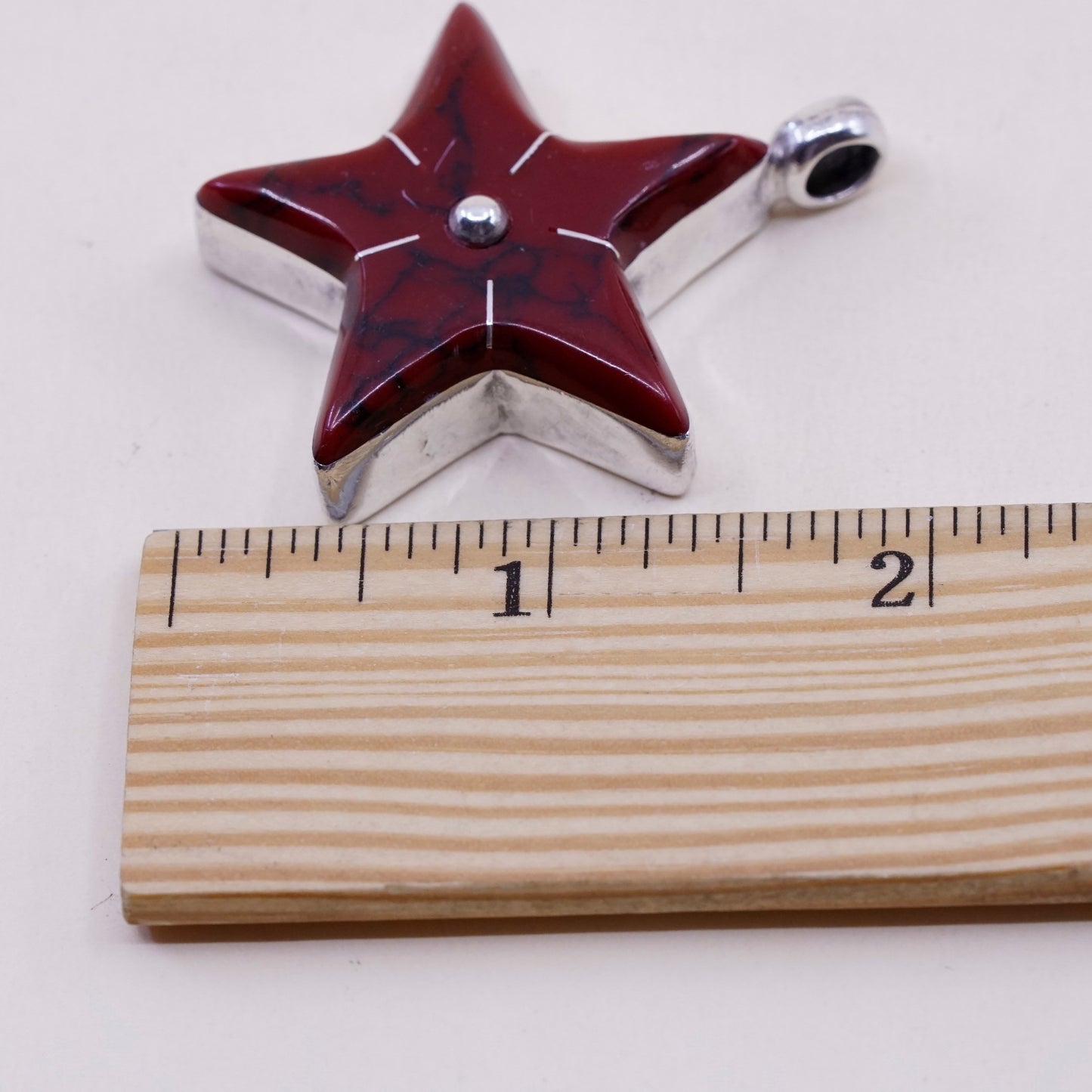 Vintage huge sterling 925 silver handmade pendant with red jasper star