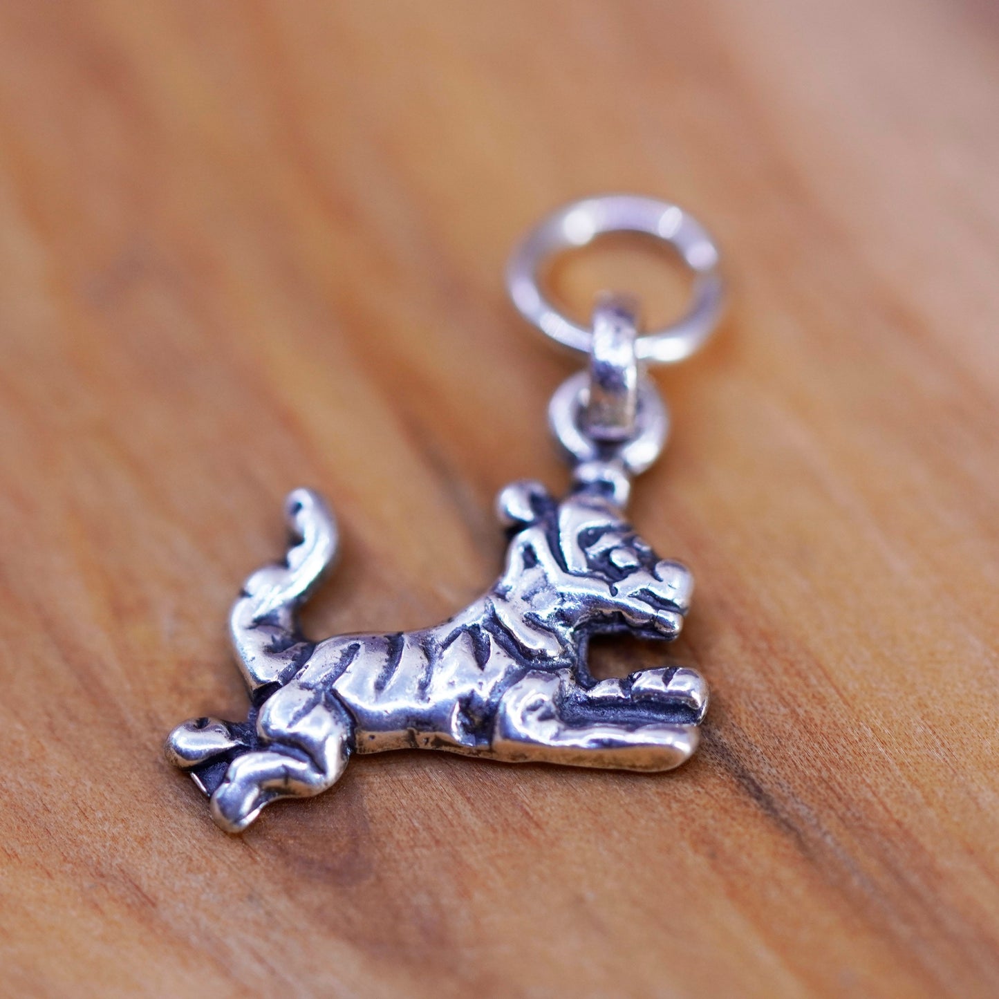 Vintage Sterling silver handmade pendant, 925 tiger charm