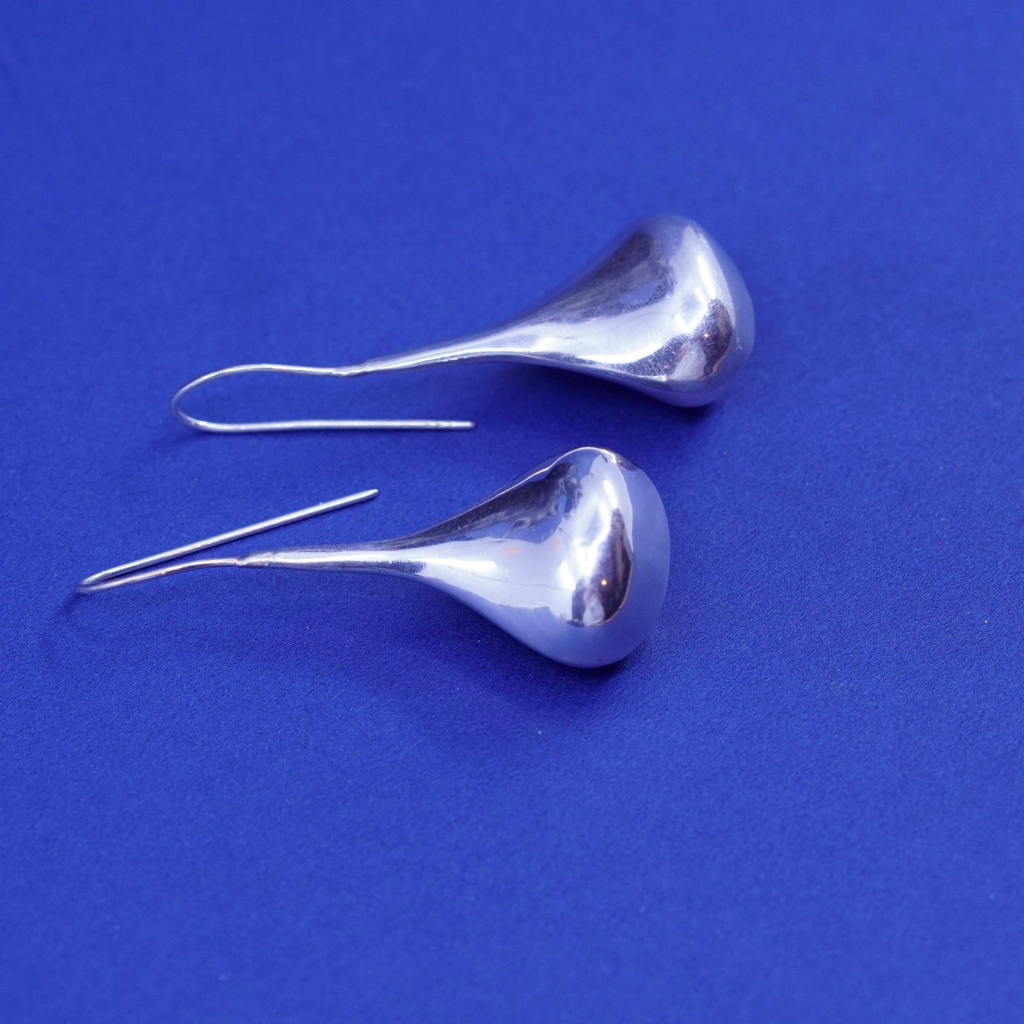Vintage sterling silver handmade earrings, minimal 925 teardrop drops