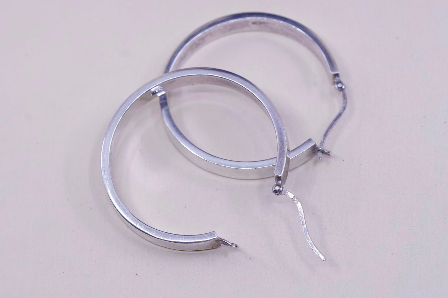 1.75”, Vintage sterling silver loop earrings, wide minimalist primitive hoops