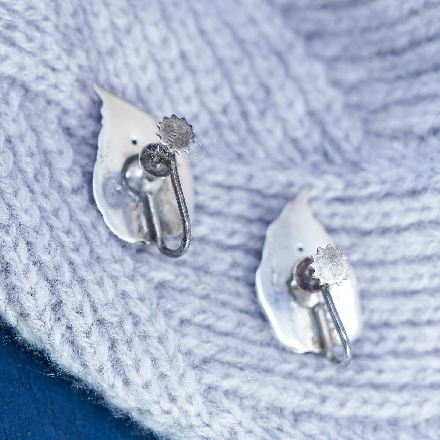 Vintage Sterling silver earrings, 925 screw back enamel Indian goddess teardrop