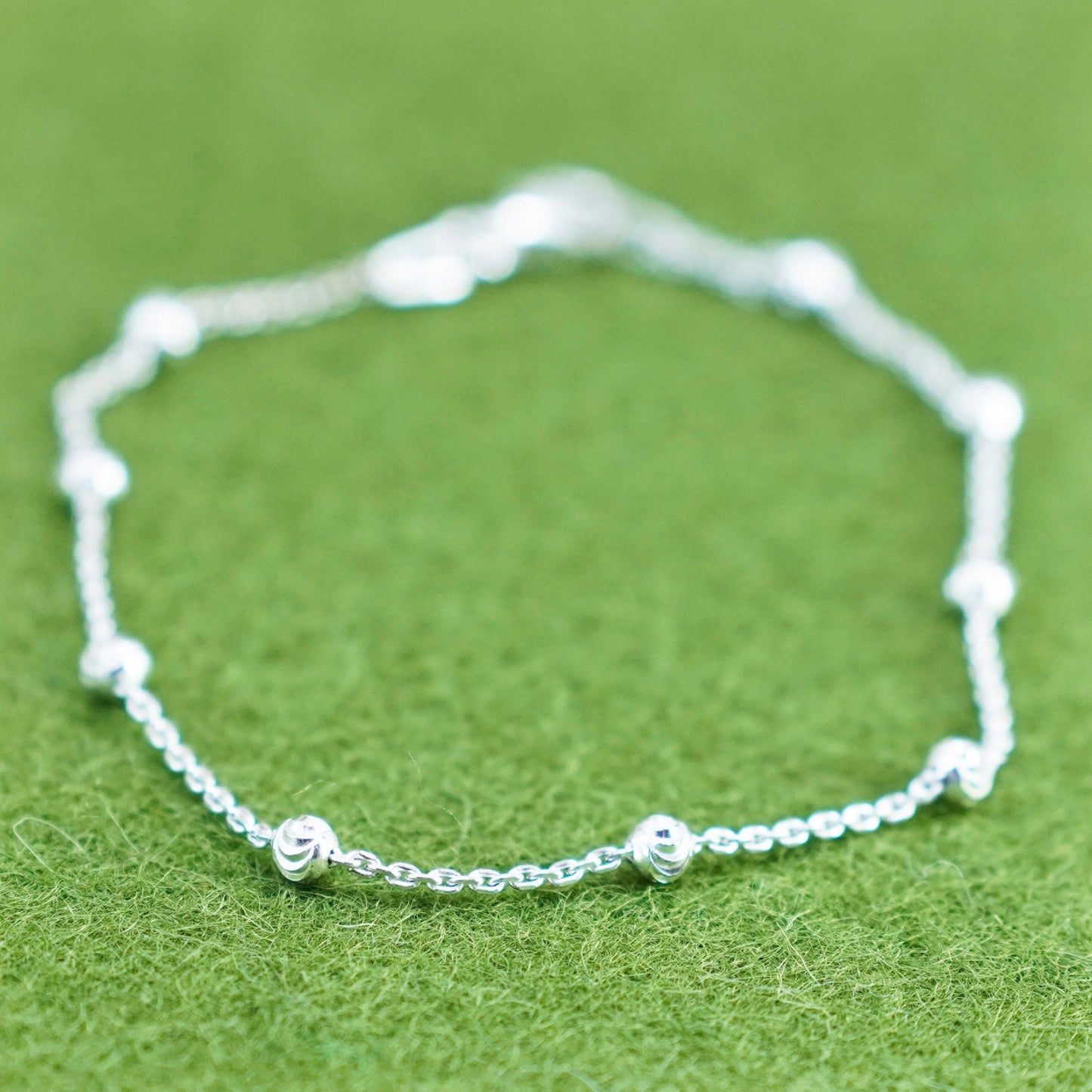 7”, 1mm, Vintage sterling silver bracelet, 925 circle chain with beads