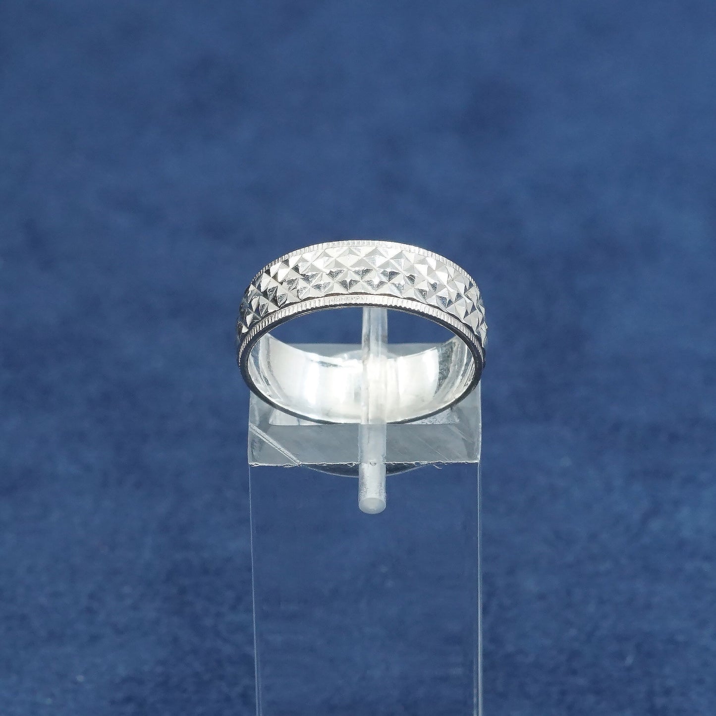 sz 7, vtg Sterling silver handmade ring, 925 band w/ diamond texture