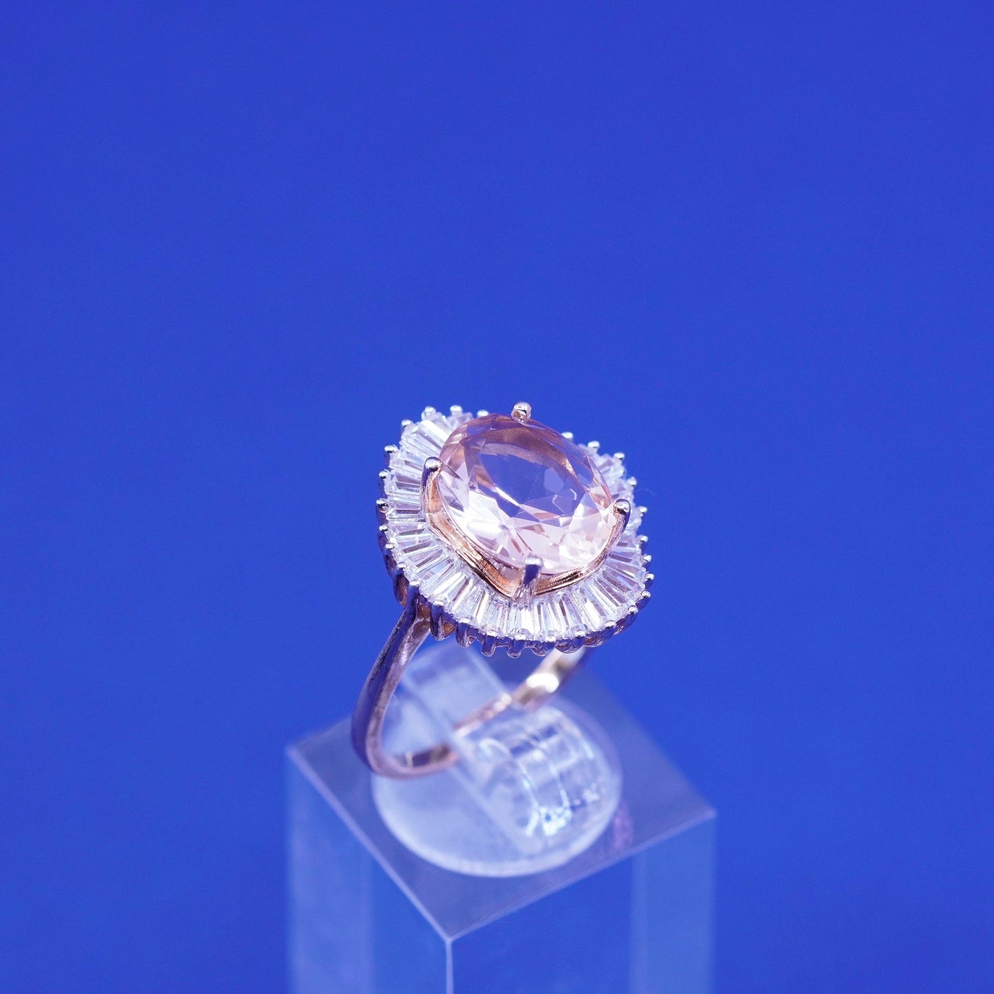 Size 8, vintage vermeil rose gold sterling silver ring pink crystal cluster Cz