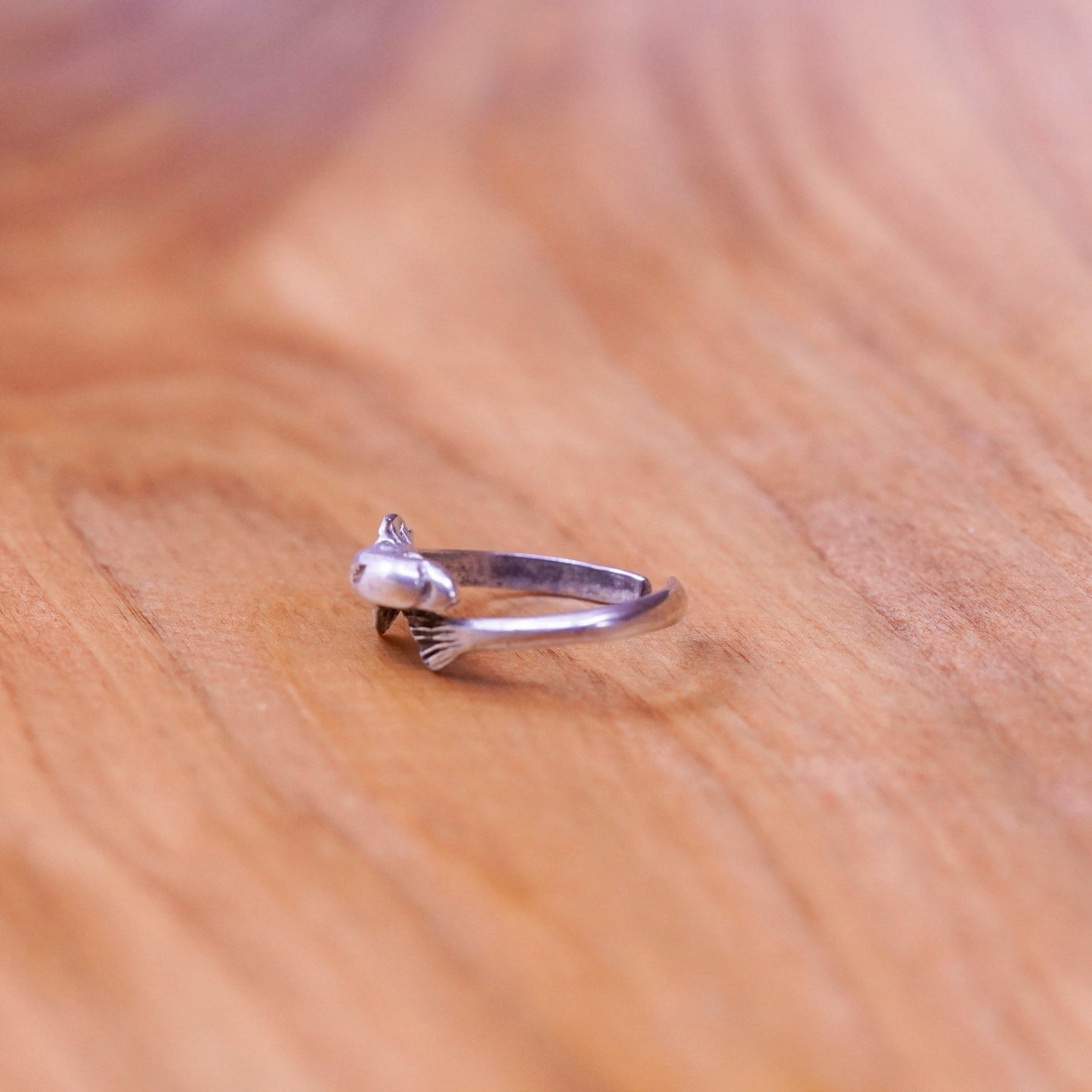 Size 2.5, vintage Sterling silver handmade ring, 925 wrap dolphin band