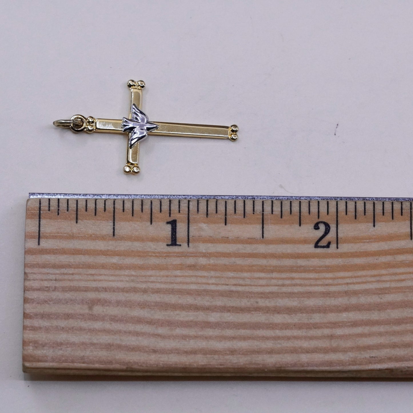 vtg Avanti vermeil gold over Sterling silver pendant, 925 cross peace dove bird