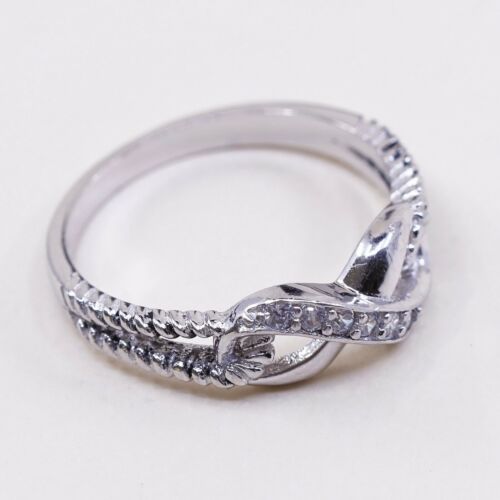 Sz 7.25, Vtg Sterling silver handmade ring, 925 silver Infinity Sumbo W/ CZ