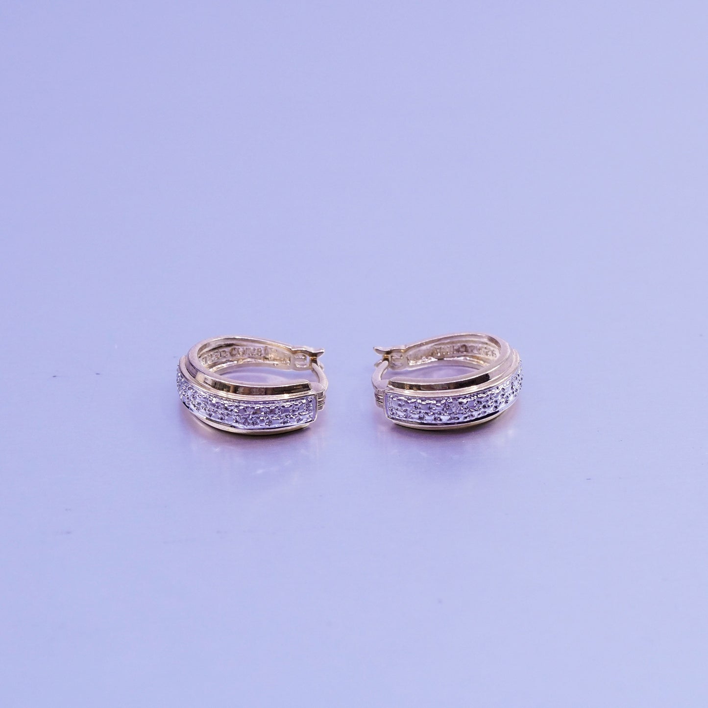 0.5”, vintage vermeil gold over Sterling silver earrings, 925 hoops w/ diamond
