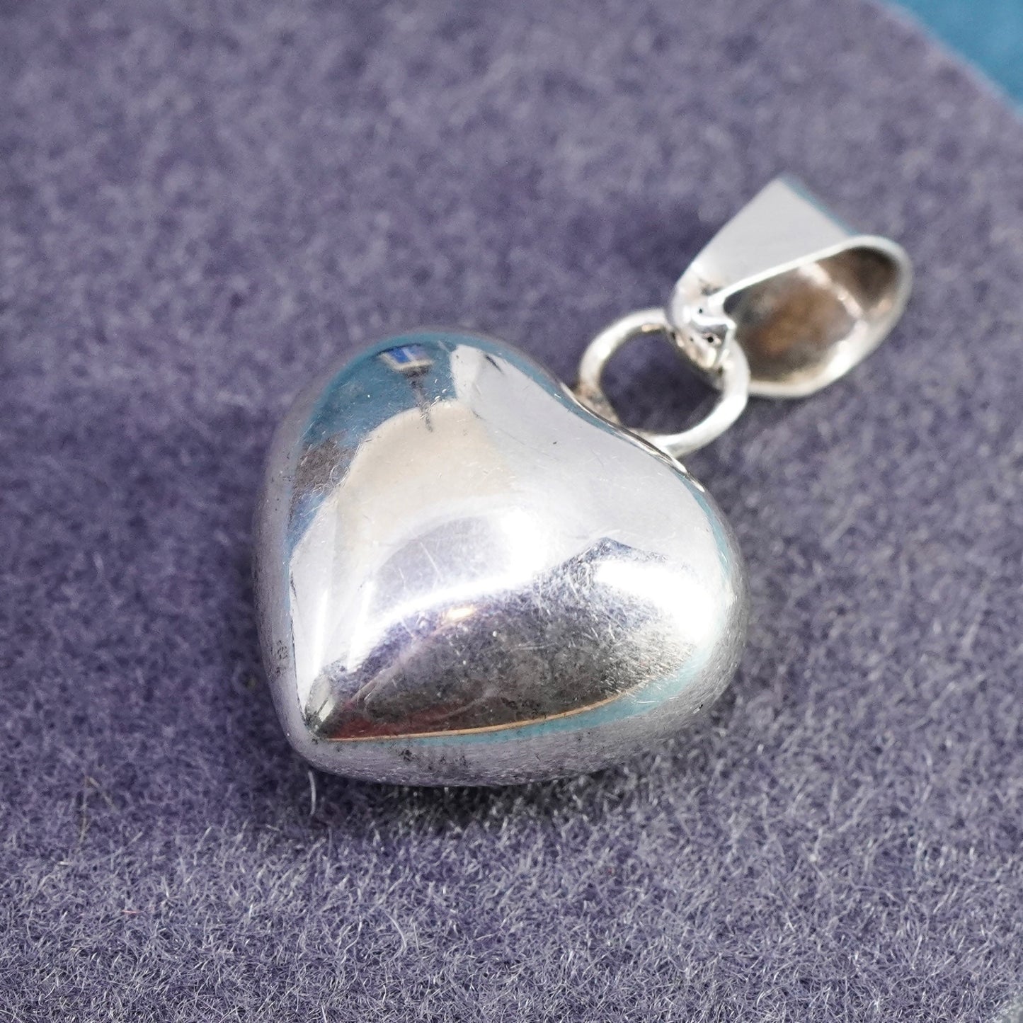 Vintage Sterling silver handmade pendant, puffy 925 harmony bell chime heart