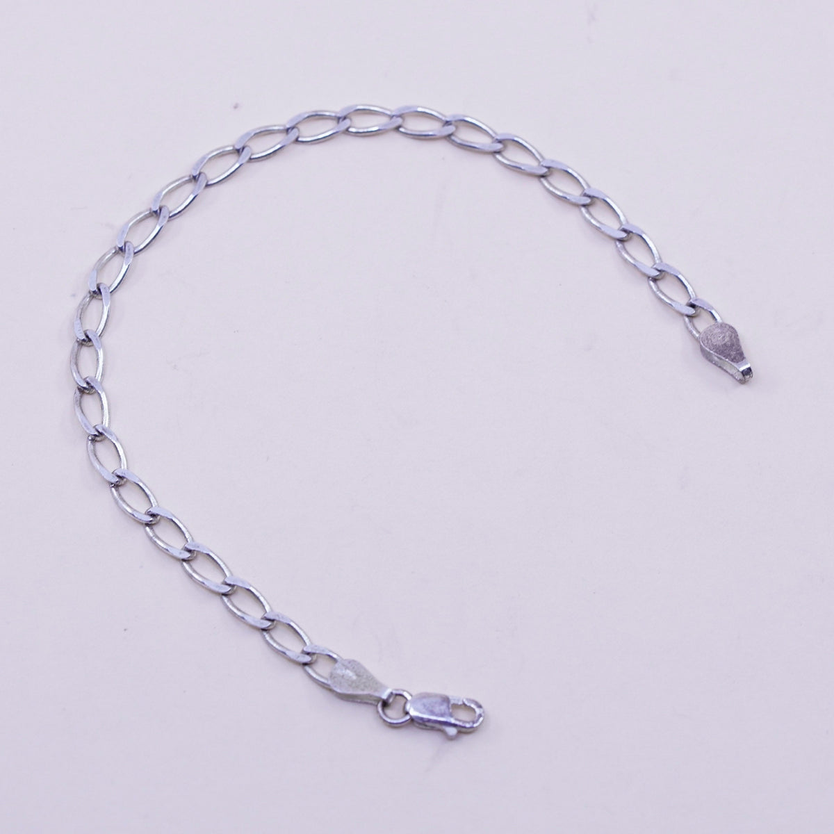 7”, 4mm, Vintage sterling 925 silver flatten curb bracelet