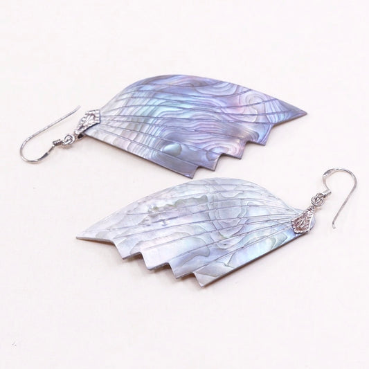 sterling silver handmade earrings, 925 hooks w/ wing shaped abalone