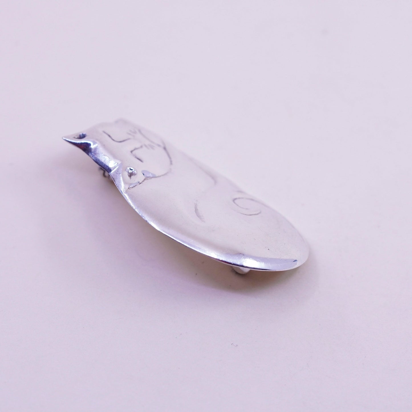 Vintage sterling 925 silver cat brooch, Southwestern handmade antique pin