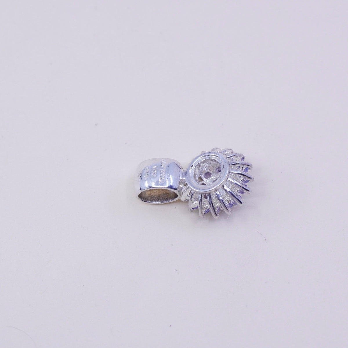Vintage STS sterling silver pendant, 925 flower with purple Crystal