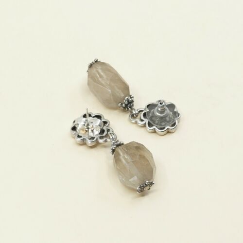 Estate find VINTAGE STERLING 925 SILVER Flower Rutilated Quartz Nugget EARRINGS