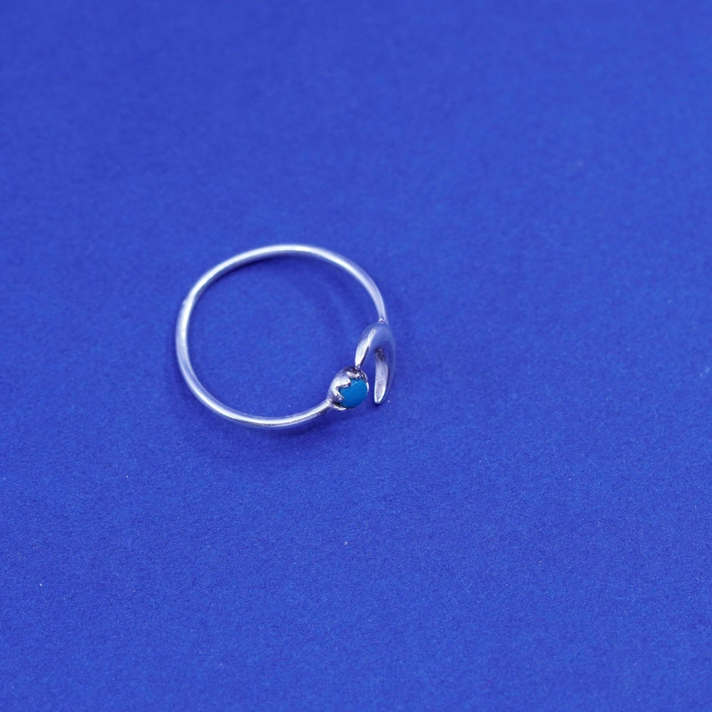 Size 7.5, Sterling 925 silver moon ring, Native American southwestern turquoise