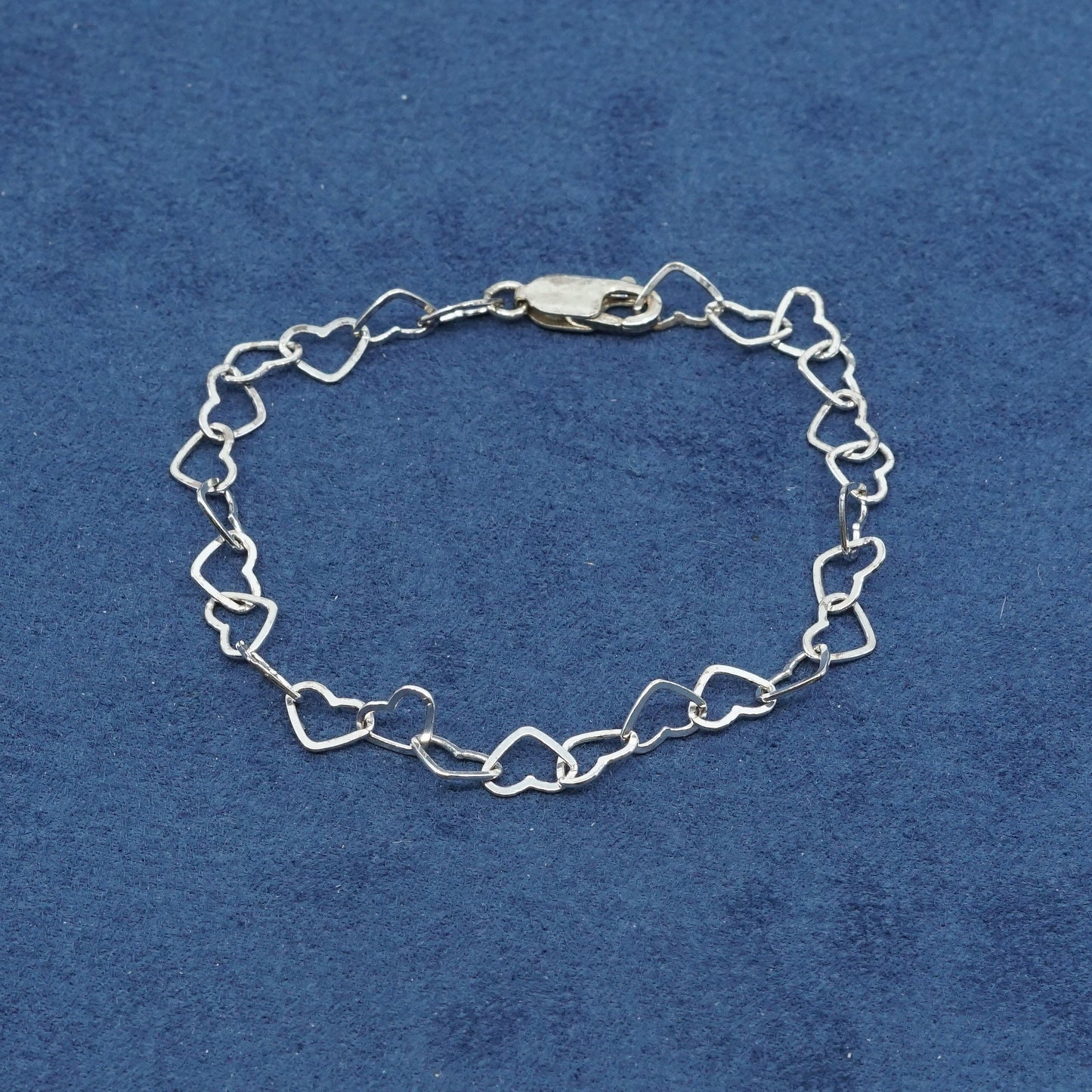 7", vtg Sterling silver handmade bracelet, 925 heart link, stamped 925