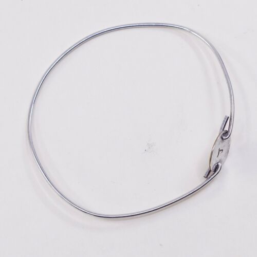 7.5”, Vtg Roggio Sterling Silver Handmade Bracelet, 925 bangle W/ Initial L Disc