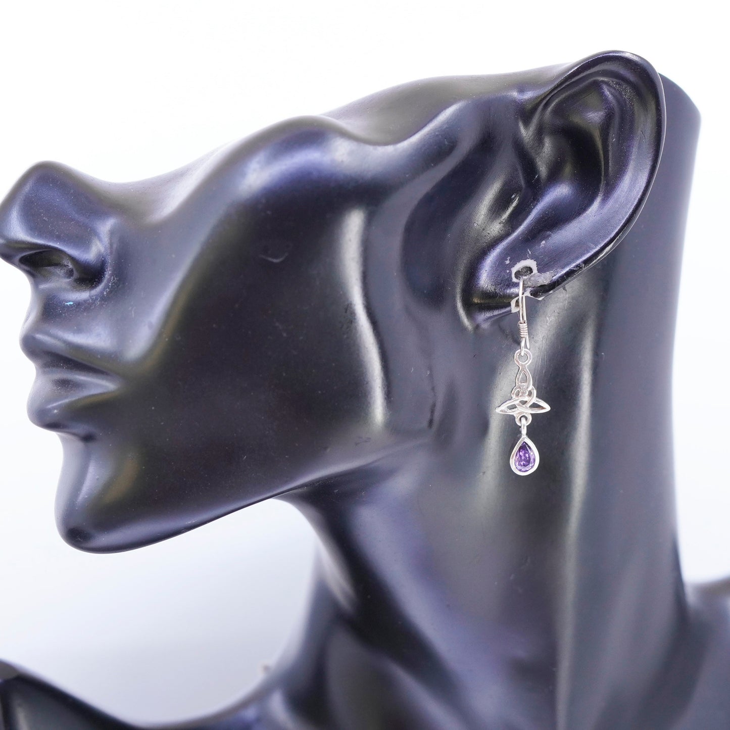 Irish Sterling 925 silver handmade filigree Celtic knot earrings with amethyst