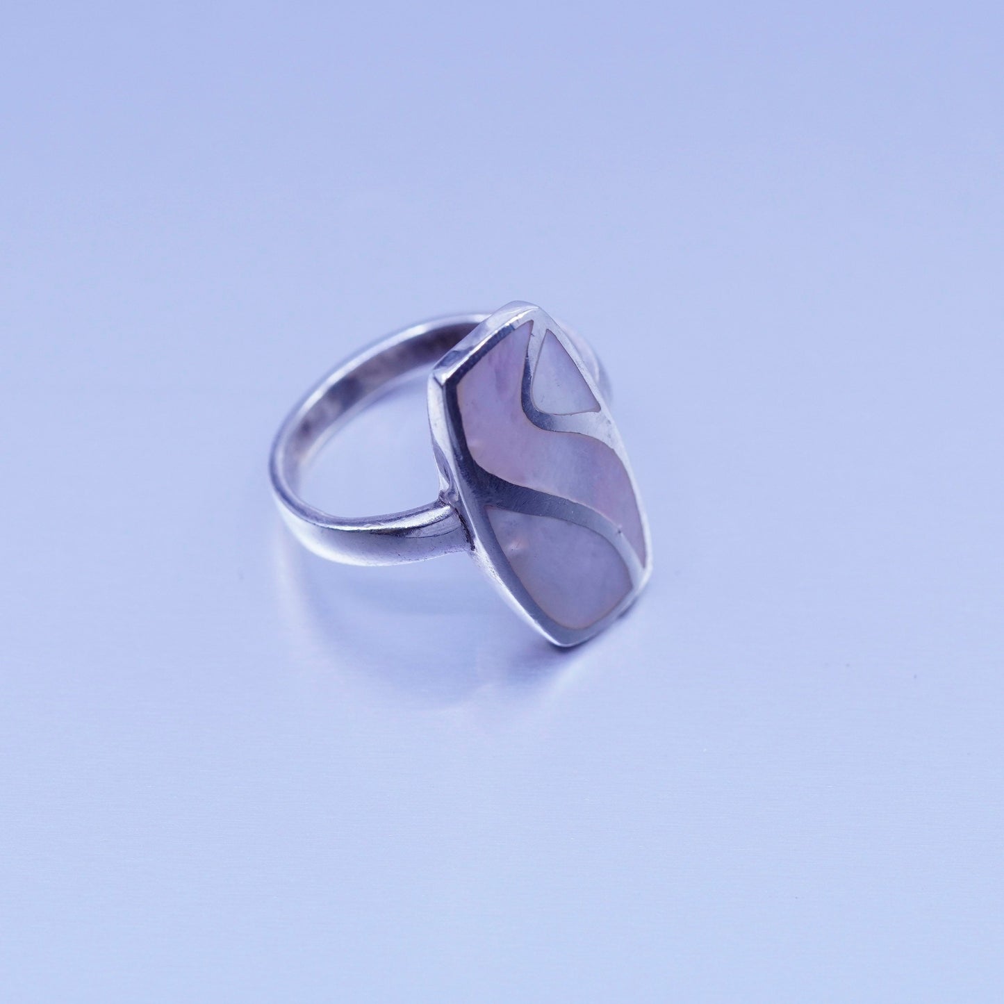 Size 8.25, vintage Sterling 925 silver handmade ring with mother of pearl